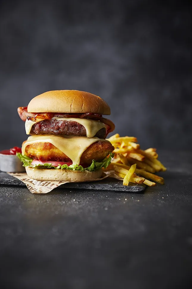 Ultimate Burger on slate background